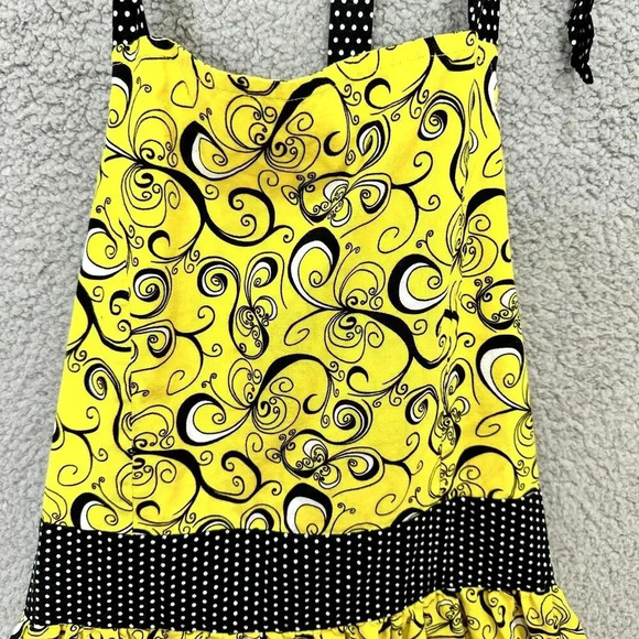 Bambino Amore bib apron yellow blue geometric polka dot pocket tie retro boho - Picture 2 of 5